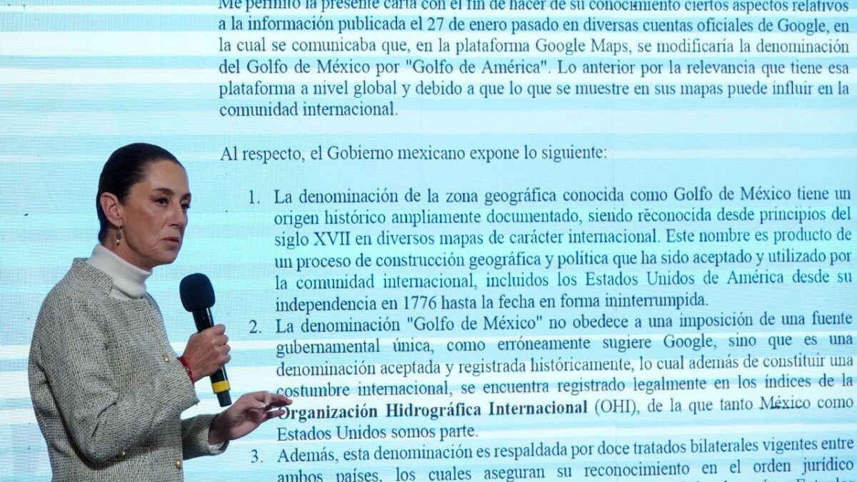 Sheinbaum pide a Google respetar los límites sobre el Golfo de México