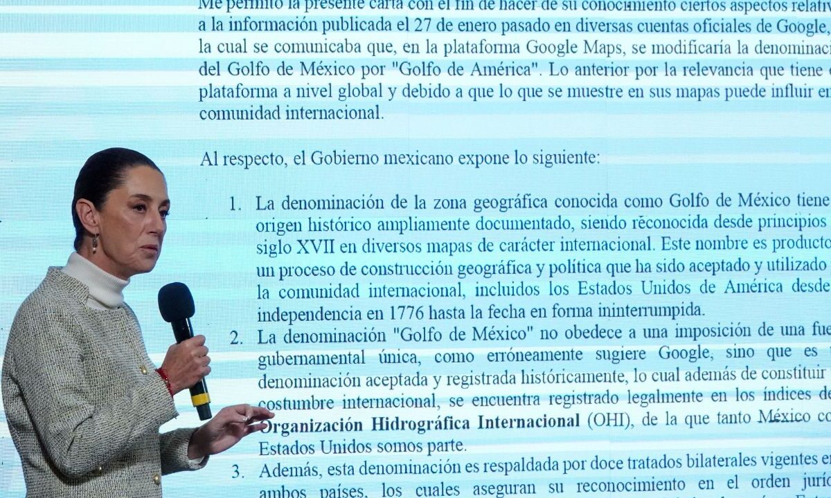 Sheinbaum pide a Google respetar los límites sobre el Golfo de México