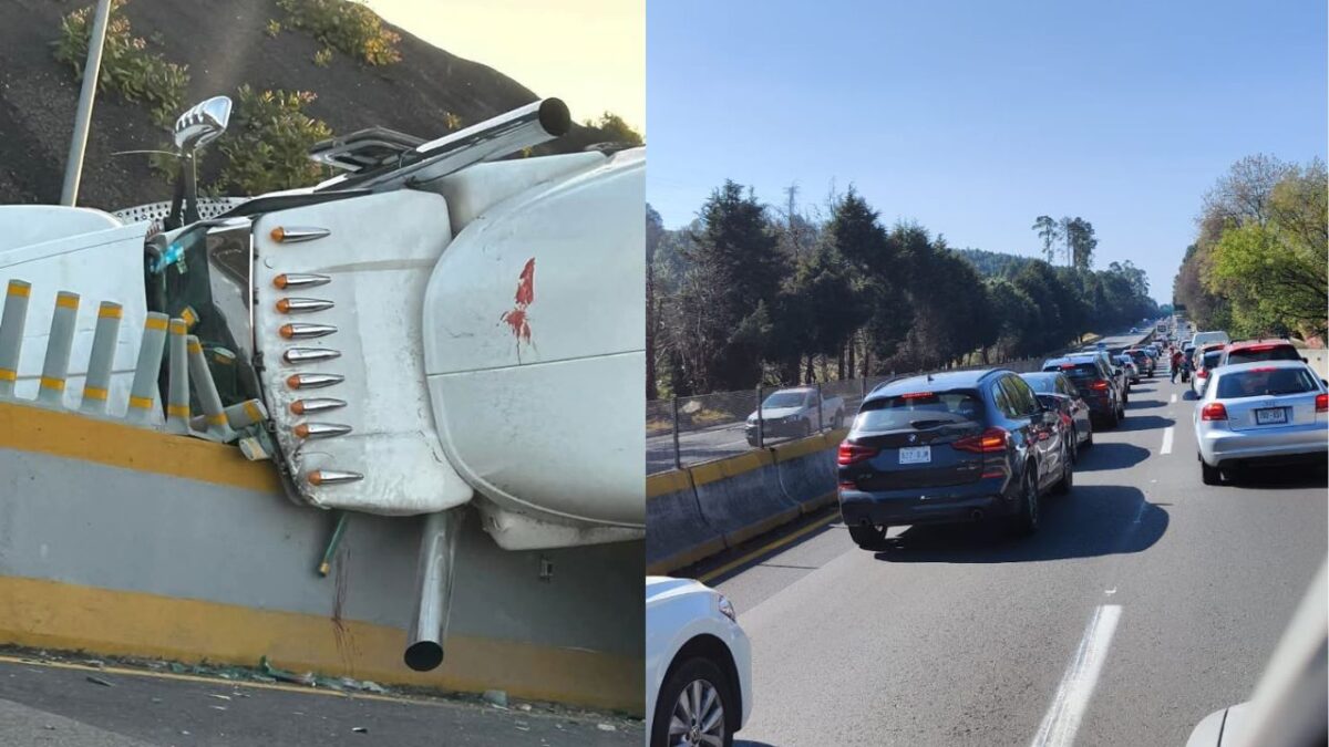 Volcadura de tráiler provoca caos en la México-Cuernavaca