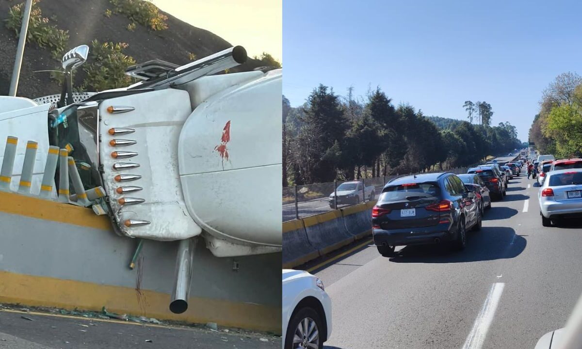 Volcadura de tráiler provoca caos en la México-Cuernavaca