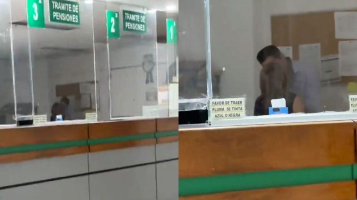 Trabajadores del IMSS besándose en horas de trabajo