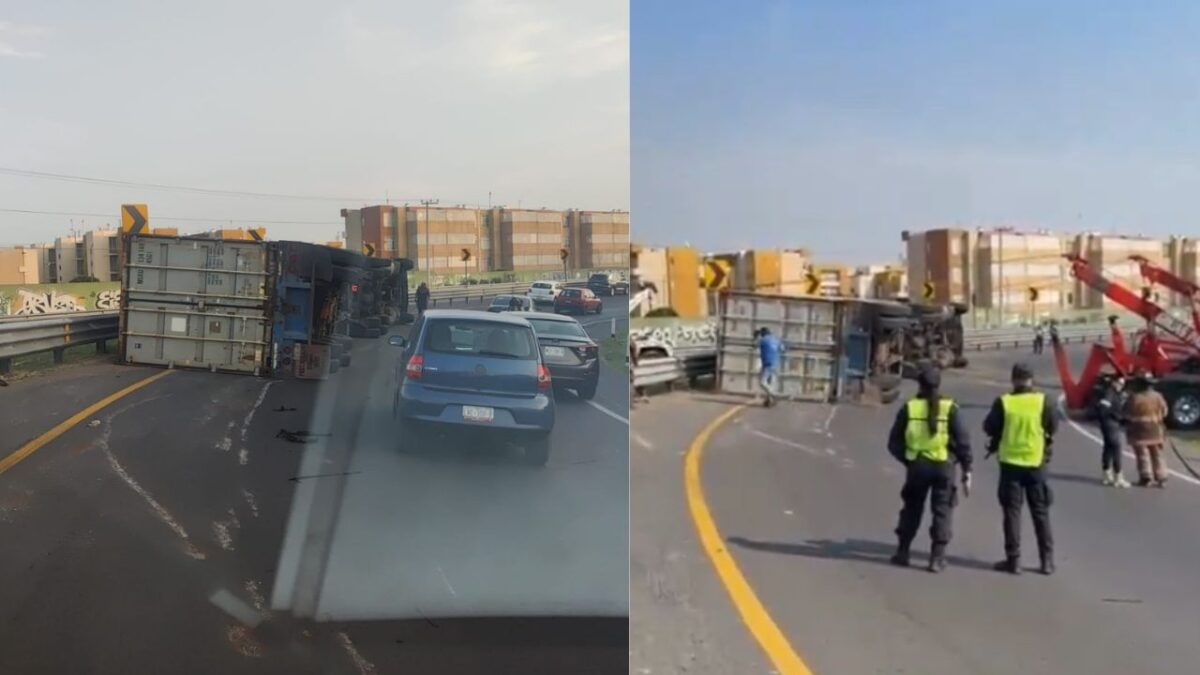 Ésta mañana se reportó la Volcadura de un tráiler en la incorporación de la Carretera Federal Texcoco-Lechería