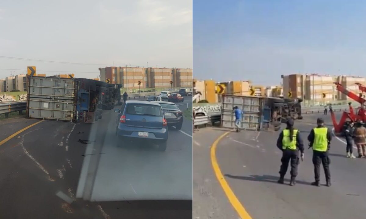 Ésta mañana se reportó la Volcadura de un tráiler en la incorporación de la Carretera Federal Texcoco-Lechería