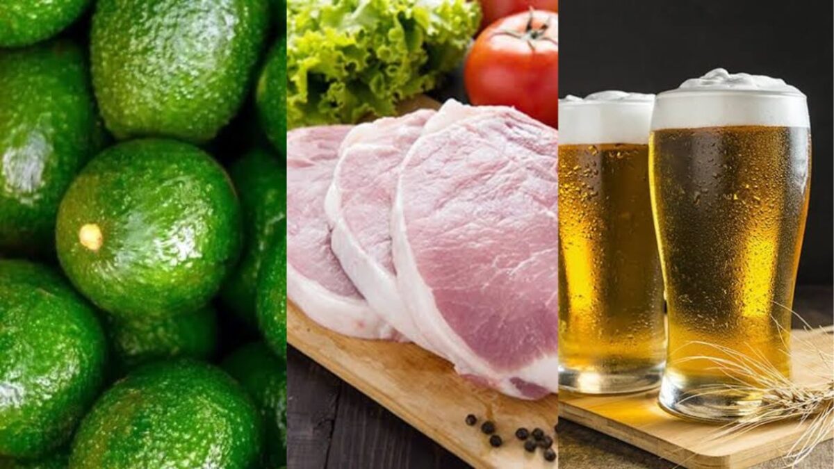 Aguacate, carne de cerdo y cerveza