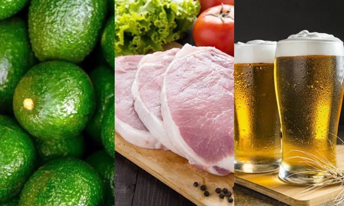 Aguacate, carne de cerdo y cerveza