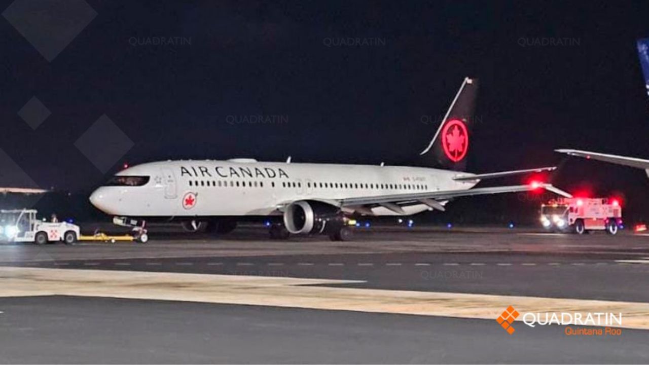 Avión de Air Canada sufre falla mecánica y aterriza de emergencia en Cancún.