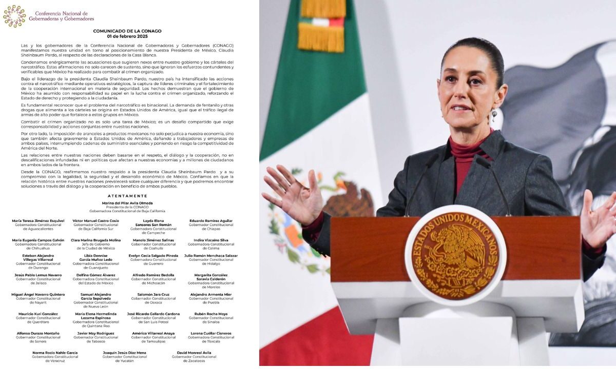 Gobernadores respaldaron a Claudia Sheinbaum, quién rechazó las acusaciones de que México tiene vínculos con los grupos criminales.