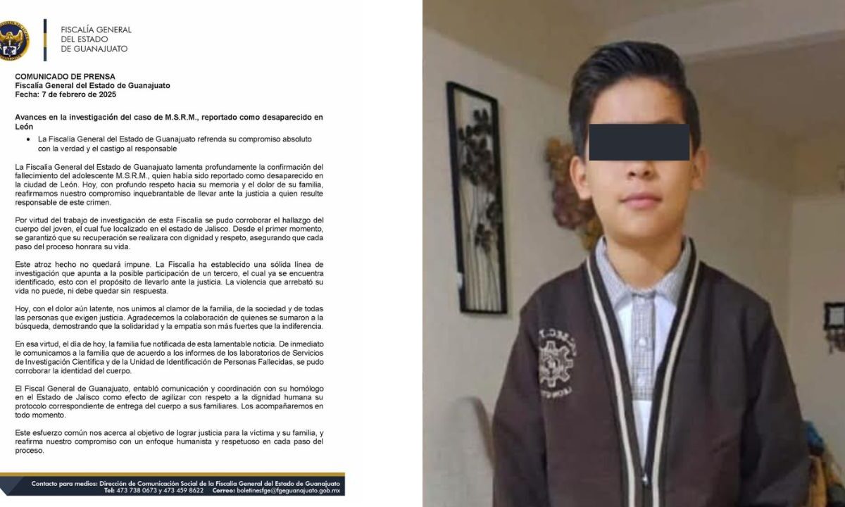 Tras tres días de búsqueda, la FGE de Guanajuato informó sobre el hallazgo, en Jalisco, del cuerpo sin vida de Mateo Santiago "N" de 12 años.