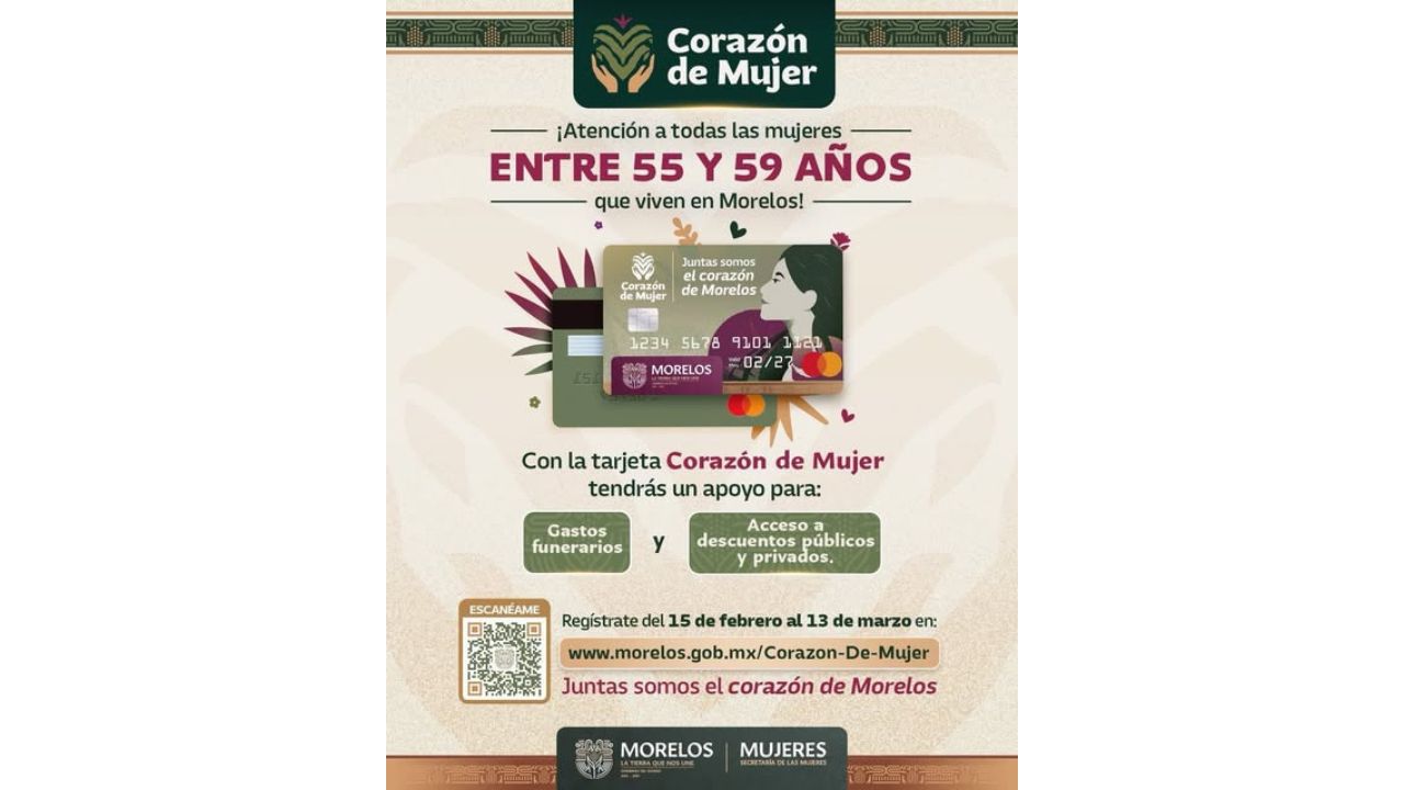 Infografía sobre el programa Corazón de Mujer, para mujeres de 55 a 59 años en Morelos. 