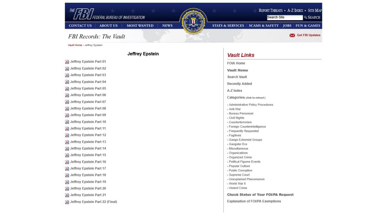 Datos compartidos por el FBI sobre el caso Jeffrey Epstein 