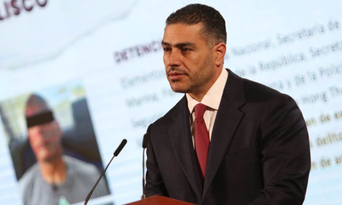 Omar García Harfuch, titular de la SSPC, durante una conferencia matutina del Gobierno mexicano.