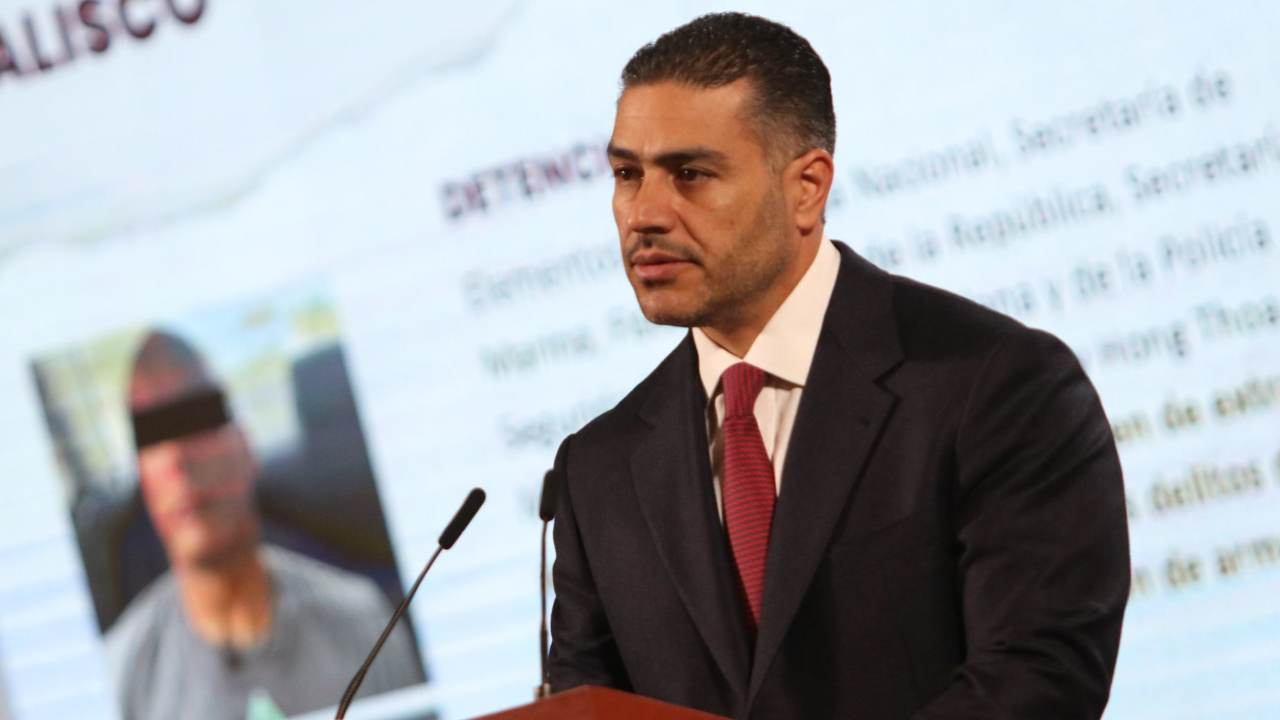 Omar García Harfuch, titular de la SSPC, durante una conferencia matutina del Gobierno mexicano.