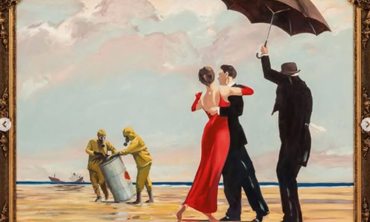 Una pintura de Banksy, inspirada en un famoso lienzo del recientemente fallecido pintor escocés Jack Vettriano