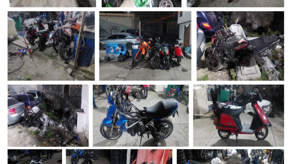 Aseguran 8 motos robadas en cateo en Tlalpan