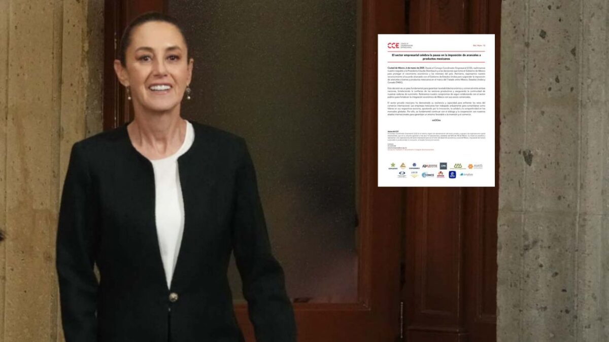 El Consejo Coordinador Empresarial (CCE) reafirmó su respaldo a la presidenta Claudia Sheinbaum ante la pausa de los aranceles de EU.