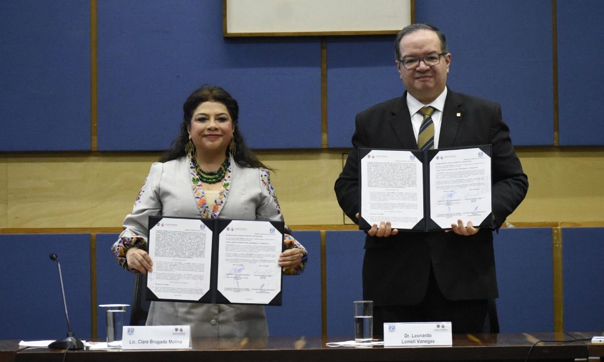 Clara Brugada y el rector de la UNAM, Leonardo Lomelí, firmaron un convenio de colaboración para atender problemáticas en la Ciudad de México.