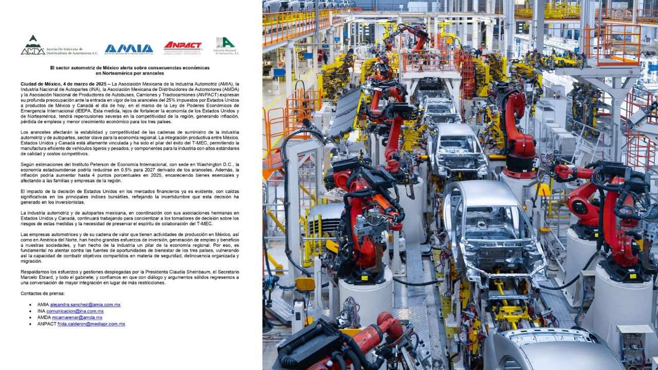 La industria automotriz mexicano alertó de consecuencias económicas en Norteamérica por la entrada de aranceles a nuestro país.