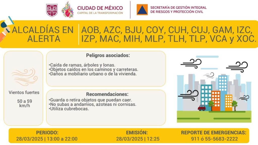 Se activó la Alerta Amarilla en las 16 alcaldías por pronósticos de vientos fuertes en la capital.