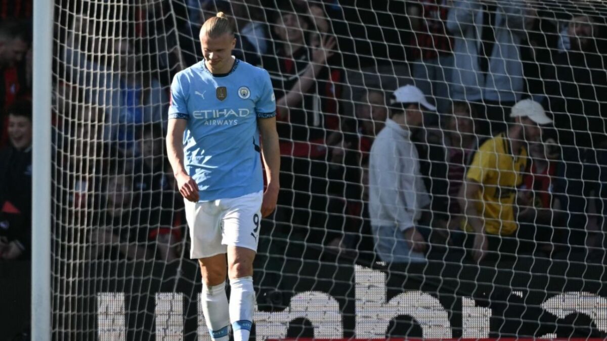 Erling Haaland lesionado el pasado domingo en el tobillo, estará ausente de los terrenos de juego