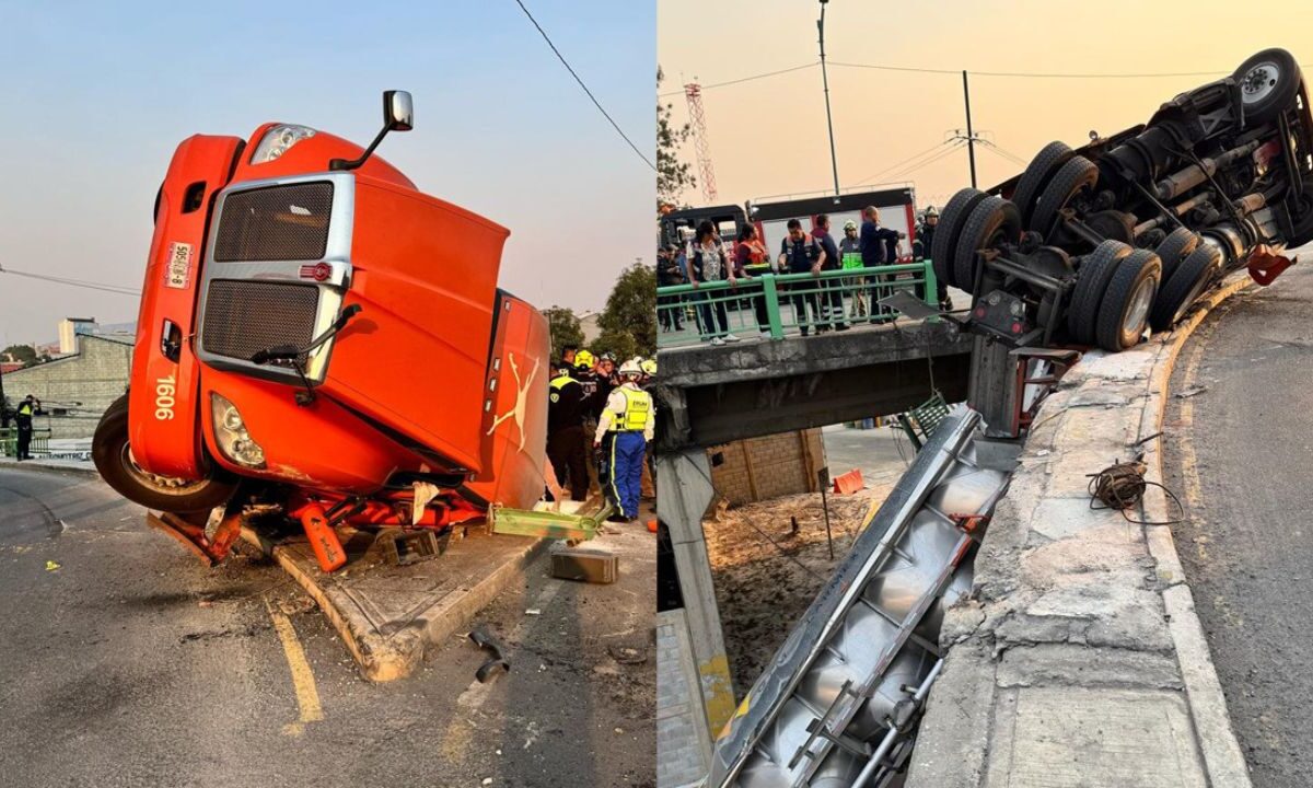 Cae tráiler desde un puente vehicular en Azcapotzalco; chofer de la unidad está detenido.