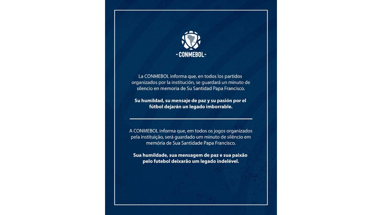 Conmebol homenajeará al papa Francisco