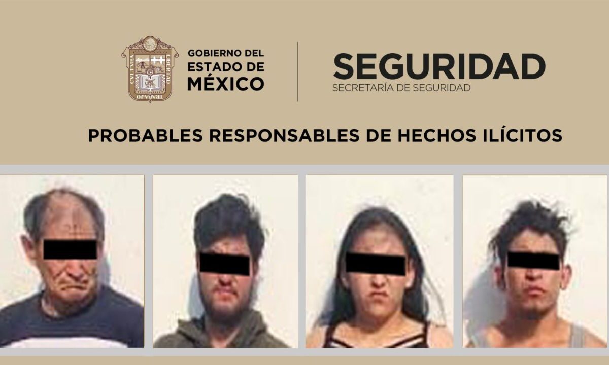 La SS Edomex reportó que en coordinación con Defensa y la Policía de Chalco cuatro personas fueron detenidas por extorsión y otros delitos.