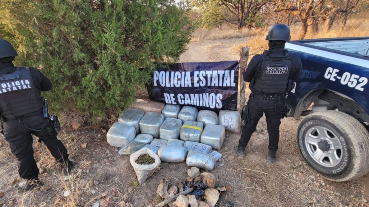 Abandonada en una brecha paralela a la autopista dentro del municipio de Tequila se localizó y aseguró un total de 80 kilos de mariguana.