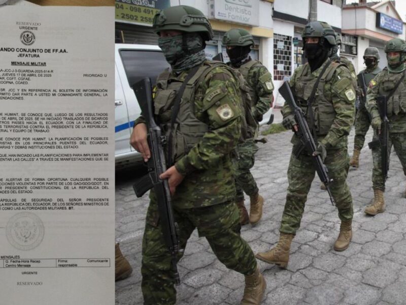 Fuerzas Armadas de Ecuador alertan posible atentado contra Noboa
