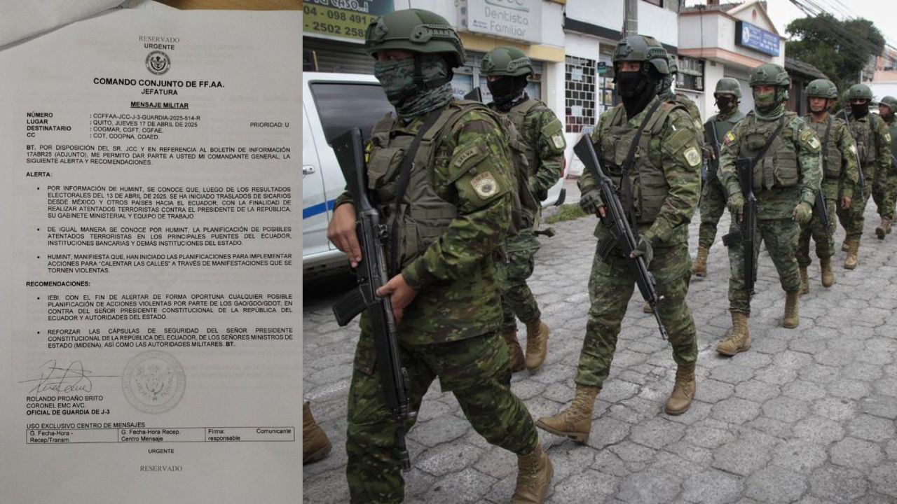 Las Fuerzas Armadas de Ecuador alertan sobre un posible atentado terrorista en contra del presidente de esa nación Daniel Noboa.