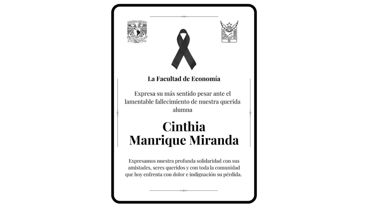 obituario por la muerte de Cinthia Manrique