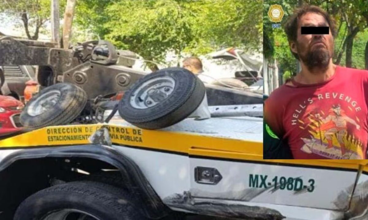 Indigente robó y chocó una grúa de la policía de tránsito en Tlalpan.