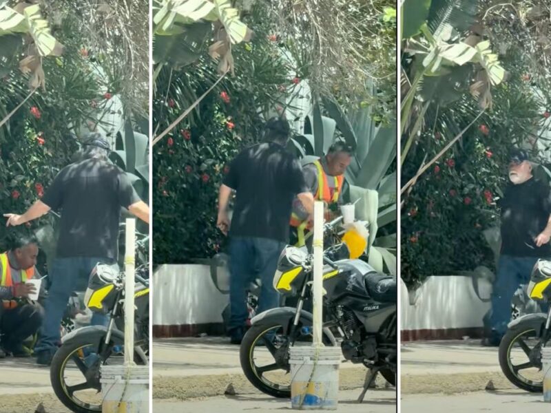 VIDEO: Extranjero corre a trabajador de la construcción por comer en la banqueta en Mazatlán