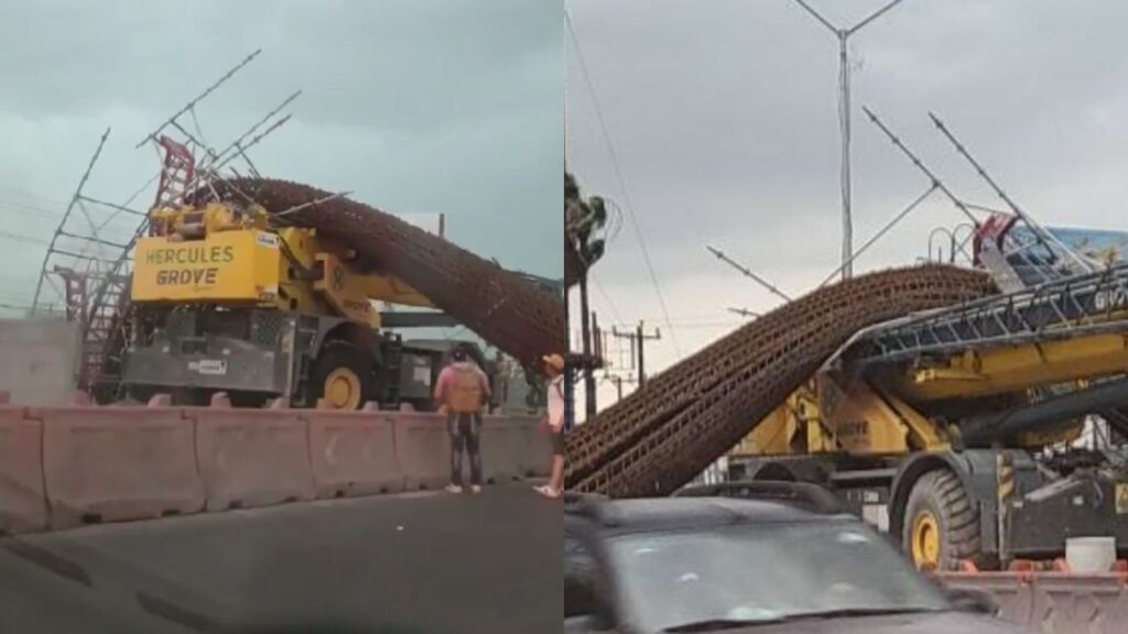 Cae columna de construcción del Metrorrey sobre una grúa en Apodaca. Noticias en tiempo real