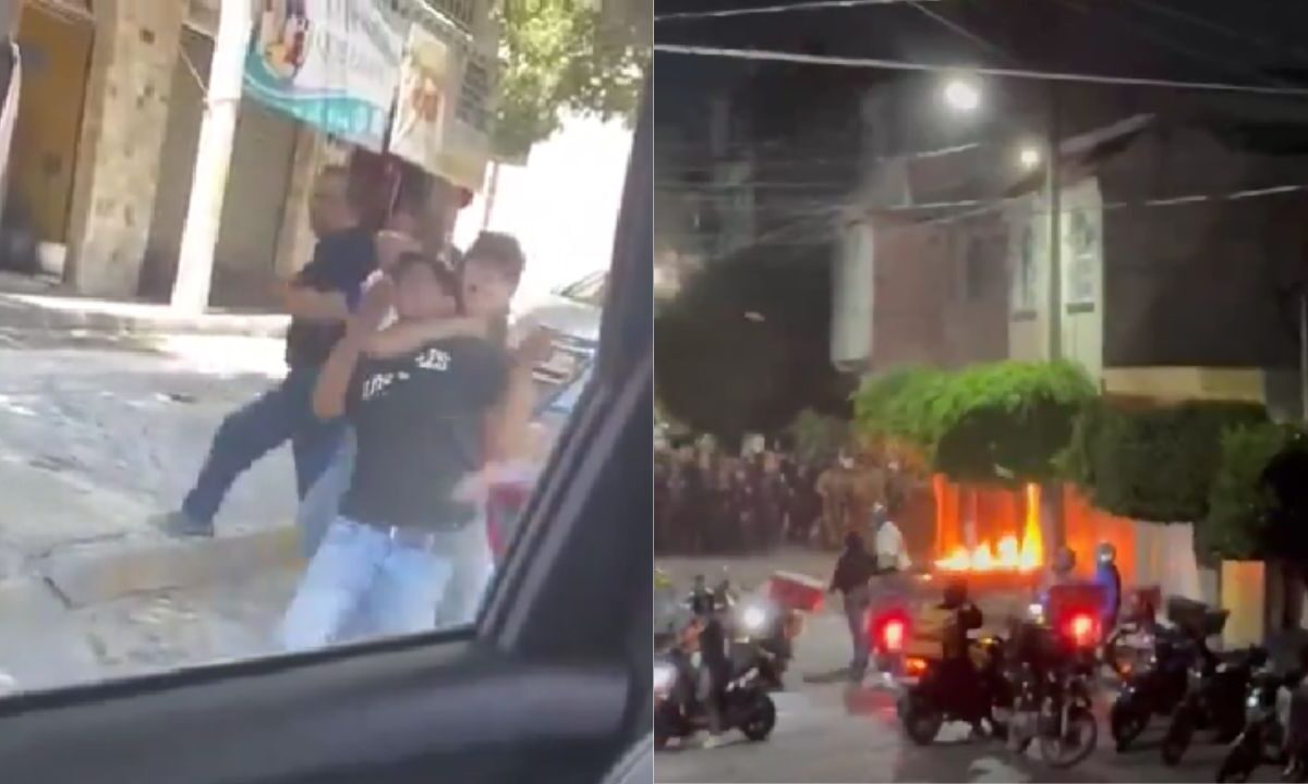 Golpiza a vendedor de frutas termina en intento de linchamiento a agresores en Puebla.