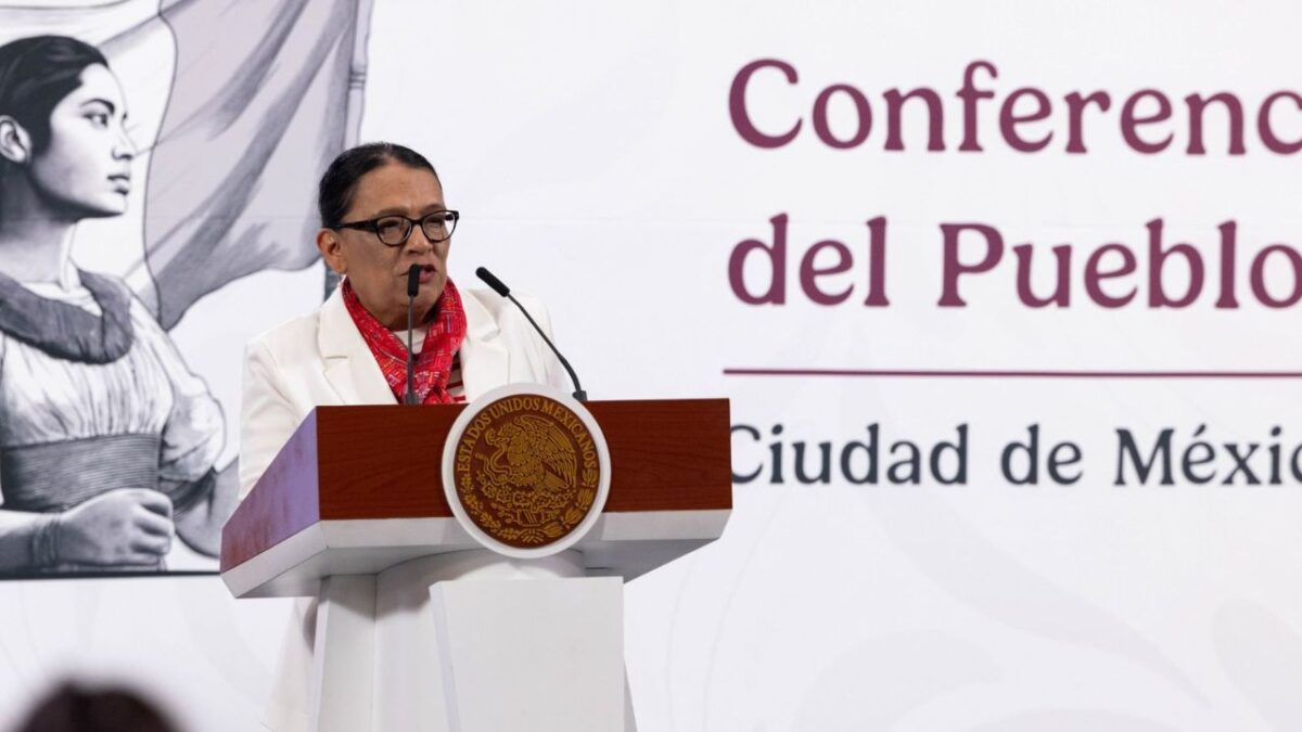 Rosa Icela Rodríguez, Segob, durante la conferencia "Mañanera del Pueblo" desde Palacio Nacional