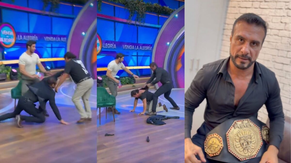 El luchador Alberto del Río "El Patrón" protagonizó un zafarrancho en el programa Venga la Alegría al golpear al Vikingo en vivo.