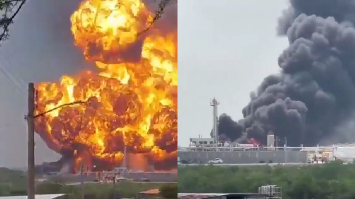 Captan explosión e incendio en una planta de diésel en Cadereyta, Nuevo León.
