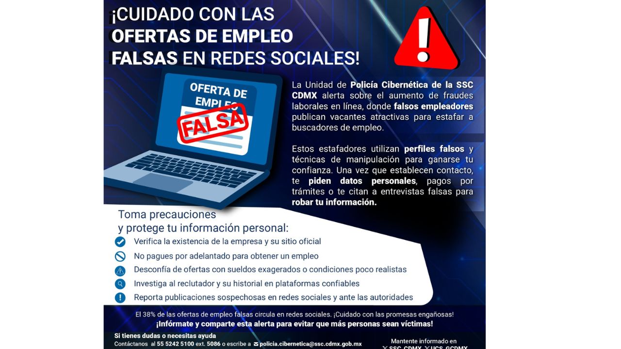 Policía Cibernética alerta por falsas ofertas de empleo en redes sociales