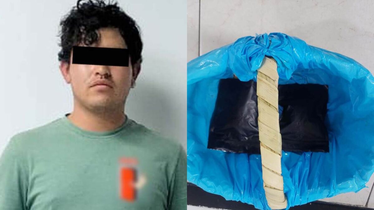 Policías capitalinos detienen en Azcapotzalco a sujeto con mariguana en una canasta de tacos.