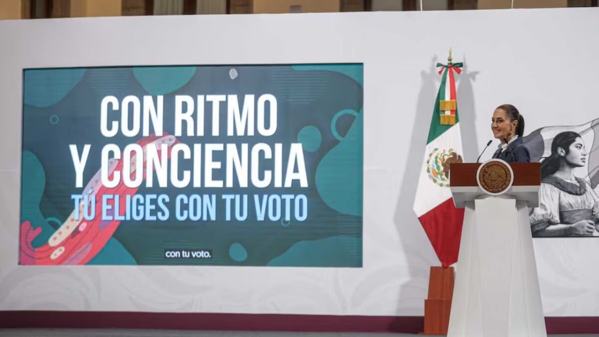 A 5 días de las votaciones, Sheinbaum presenta en la mañanera la cumbia sobre la elección judicial