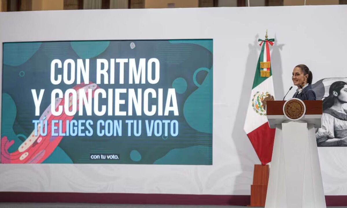A 5 días de las votaciones, Sheinbaum presenta en la mañanera la cumbia sobre la elección judicial