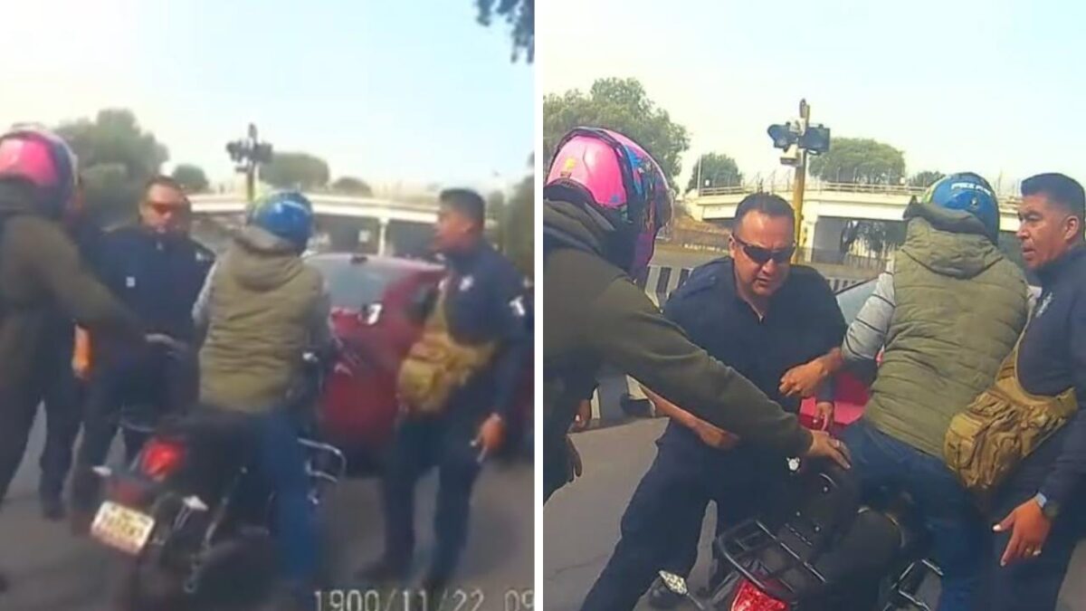 Presuntos policías estatales agredieron a un motociclista en la Peñón-Texcoco.
