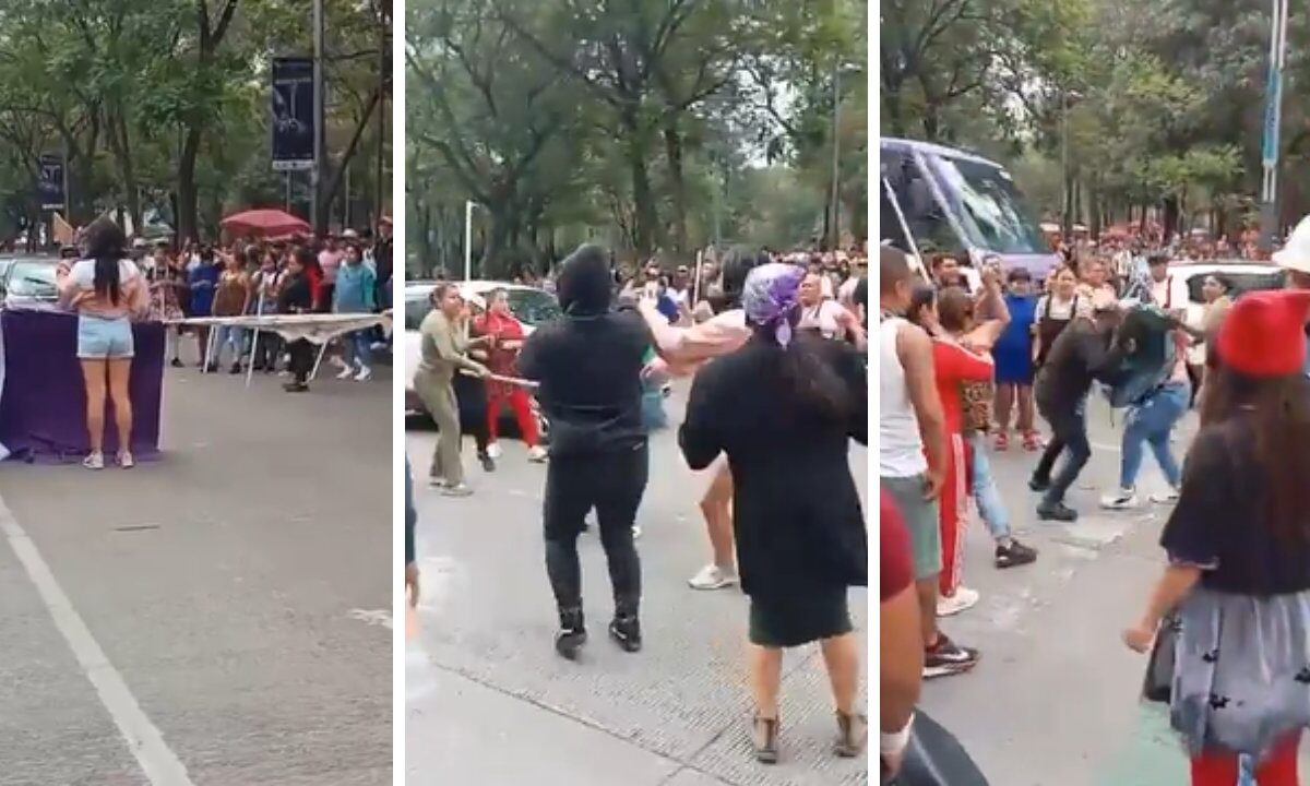 La tarde de este viernes se registró una riña entre comerciantes ambulantes y un colectivo feminista en la Avenida Juárez.