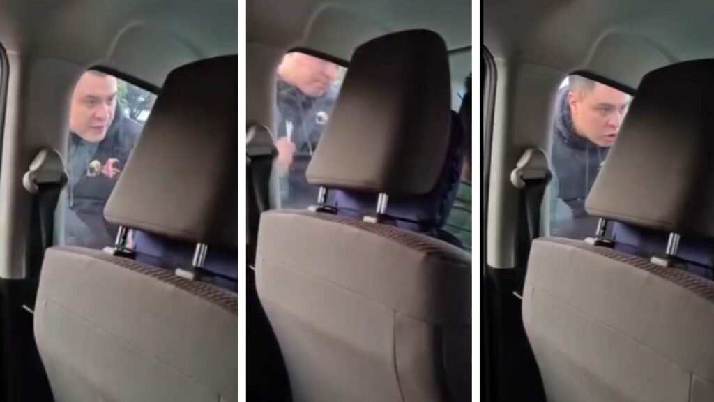 El presunto montachoques intimidó a los ocupantes de la unidad, golpeando la puerta y ventana del conductor.