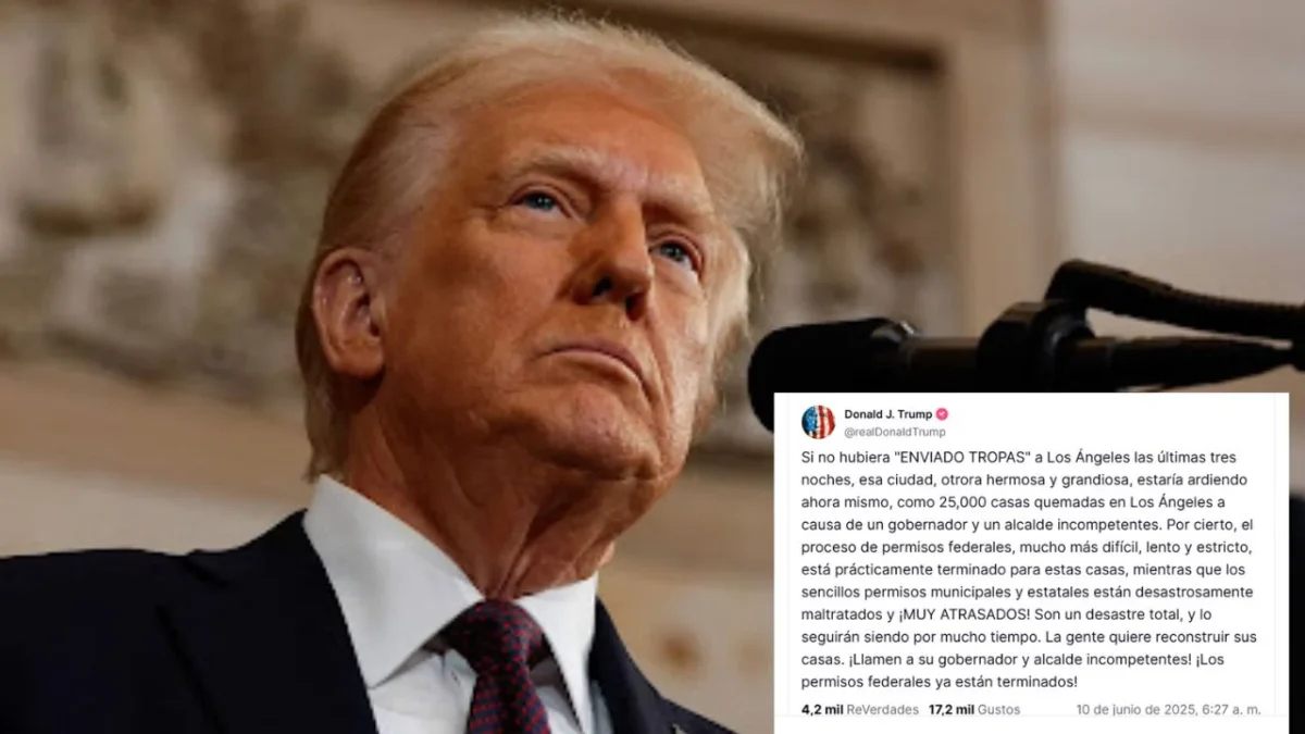 Donald Trump afirmó que Los Ángeles "estaría ardiendo" si no fuese por el envío de militares, en un mensaje publicado en su red Truth Social.