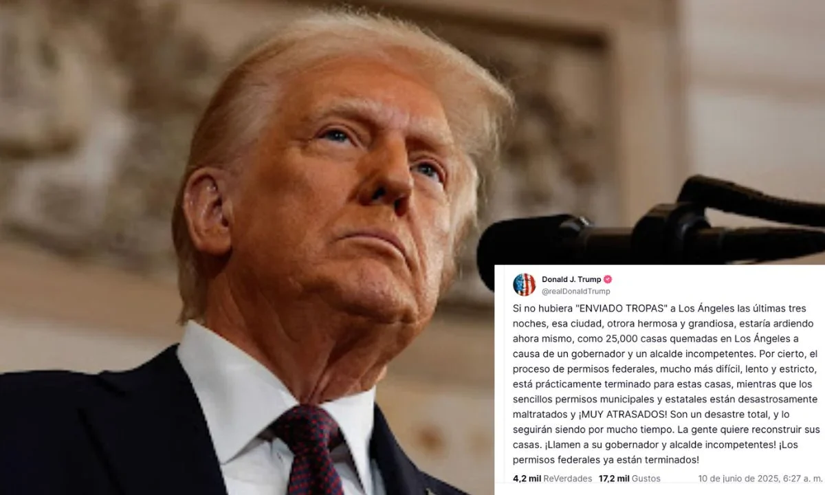 Donald Trump afirmó que Los Ángeles "estaría ardiendo" si no fuese por el envío de militares, en un mensaje publicado en su red Truth Social.