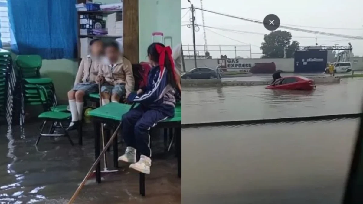 Alumnos quedan atrapados en el salón debido a las intensas lluvias que azotaron en Acolman.
