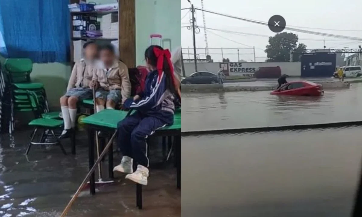 Alumnos quedan atrapados en el salón debido a las intensas lluvias que azotaron en Acolman.