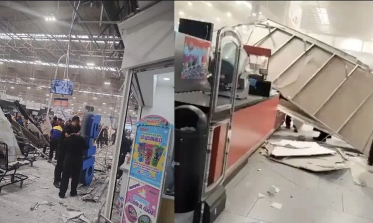 Cuerpos de emergencia atendieron a dos personas por la caída de plafón en supermercado en Plaza Pabellón del Valle.
