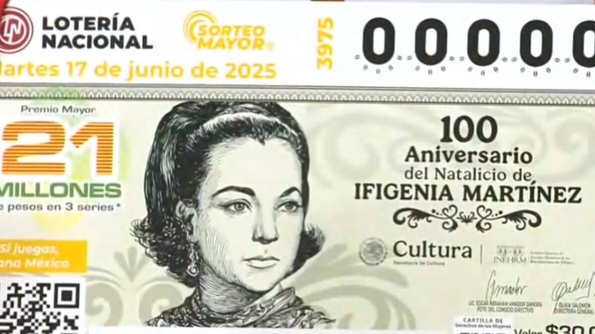 Para conmemorar 100 años del nacimiento de Ifigenia Martínez, la Lotería Nacional y el Senado de la República, develaron el billete del Sorteo Mayor No. 3975 con la imagen de quien fue una de las mujeres forjadoras del pensamiento económico y político de México.